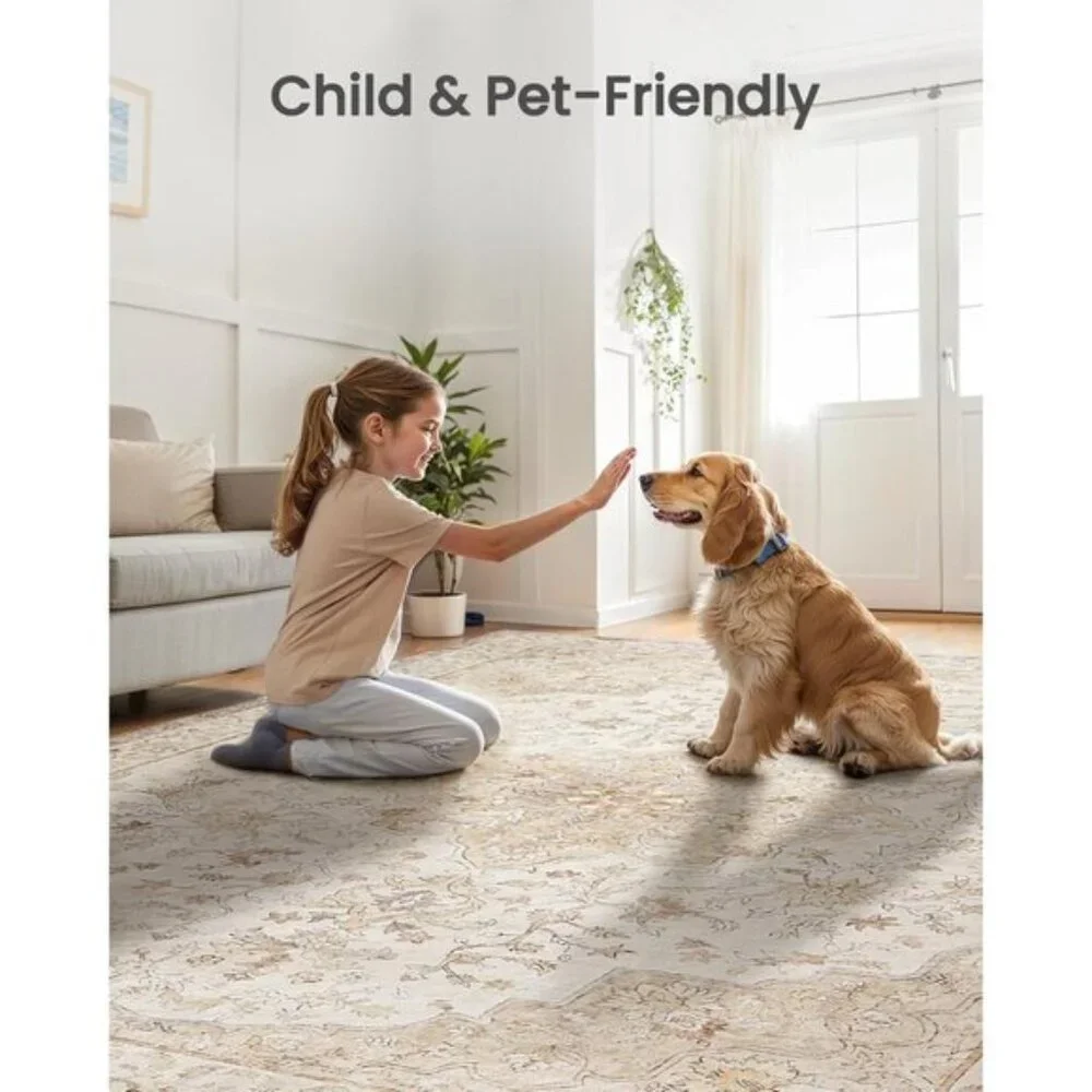 New 8x10 Vintage Area Rug, Soft Washable Non-Slip Low Profile Carpet for Home